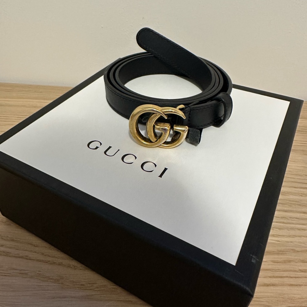 Gucci Black Belt with Gold GG Emblem